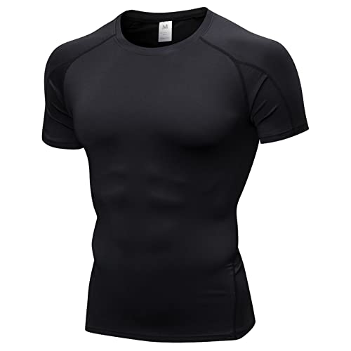 Sunxia Kompressionsshirt Herren Kurzarm Sportshirt Herren Laufshirt Funktionsshirt Schnelltrocknendes Trainingsshirt für Männer Schwarz M von Sunxia