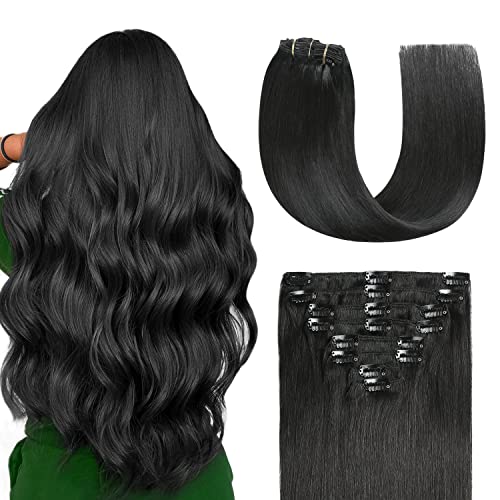 Sunya Clip In Echthaar Verlängerungen tiefschwarz Remy Clip in Human Hair Extensions For Women Unsichtbar Glatte Haar Extensions Natürlich Hair Weft 50cm 120g 8pcs von Sunya