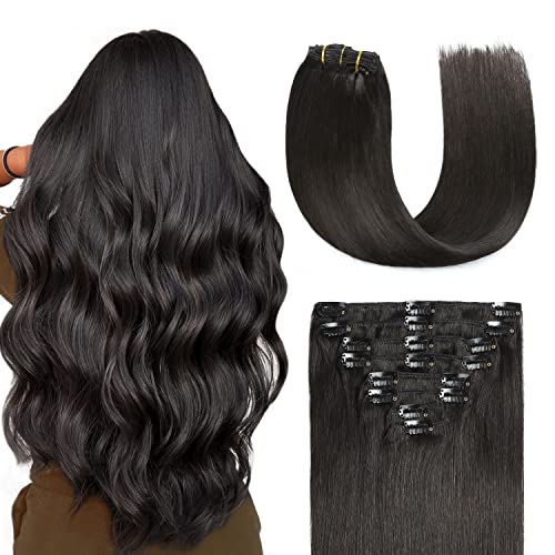 Sunya Clip In Extensions Echthaar Natürliches Schwarz Echtes Echthaar Verlängerungen Clip In Hair Extensions Natürlich Glatte Haarverlängerungen Für Frauen Unsichtbar 30cm 100g 8pcs von Sunya