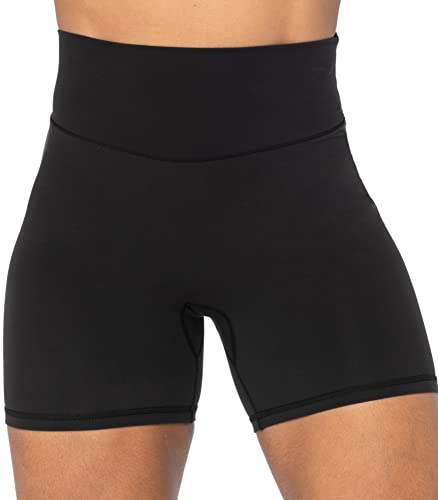 Sunzel Biker-Shorts mit hoher Taille für Damen, keine Vordernaht, weich, Yoga, Workout, Fitnessstudio, Fahrrad, Shorts, Bauchkontrolle, Kniebeugenfest, Schwarz, Mittel von Sunzel