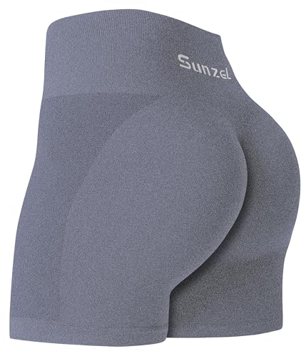 Sunzel Butt Scrunch nahtlose Shorts, Damen 12,7 cm Workout-Shorts, hohe Taille, Stretch-Booty-Shorts für Fitnessstudio/Yoga/Laufen/Radfahren, Light Grey, Mittel von Sunzel
