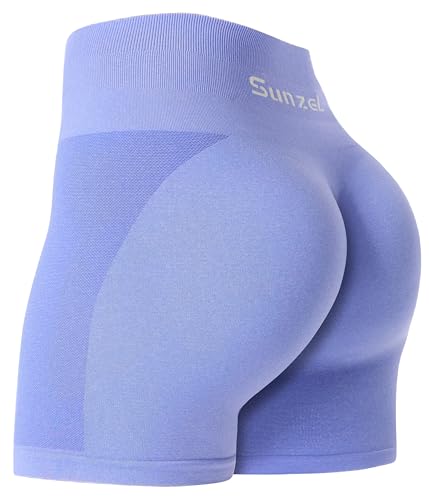 Sunzel Butt Scrunch nahtlose Shorts, Damen 12,7 cm Workout-Shorts, hohe Taille, Stretch-Booty-Shorts für Fitnessstudio/Yoga/Laufen/Radfahren, Lilac, Klein von Sunzel