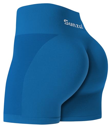 Sunzel Butt Scrunch nahtlose Shorts, Damen 12,7 cm Workout-Shorts, hohe Taille, Stretch-Booty-Shorts für Fitnessstudio/Yoga/Laufen/Radfahren, blau (classic blue), Klein von Sunzel