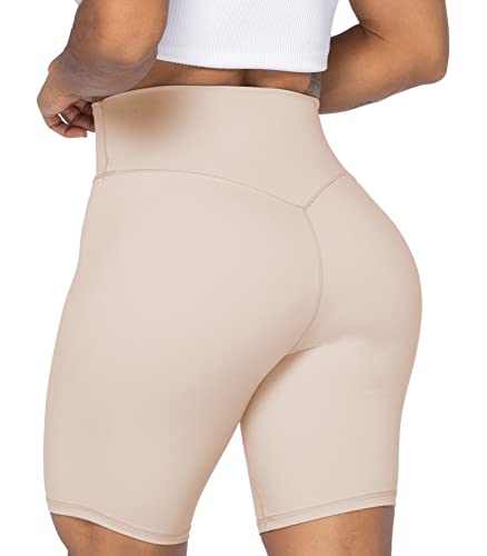 Sunzel Damen Bikershorts in hoher Taille Bauchweg ohne Frontnaht, Beige, Mittel von Sunzel