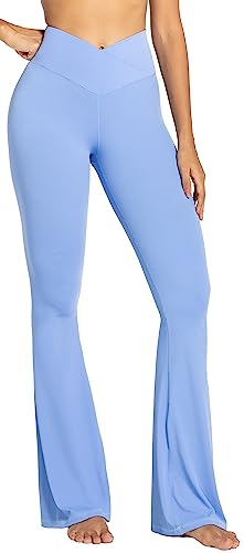 Sunzel Flare Leggings, Crossover Yoga Hose mit Bauchkontrolle, High Waist und Wide Leg, Hell, blau, S von Sunzel