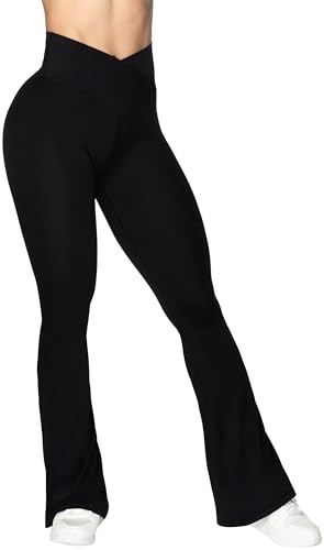 Sunzel Flare Leggings, Crossover Yogahose mit Bauchkontrolle, hohe Taille und weites Bein, Schwarz, X-Klein von Sunzel