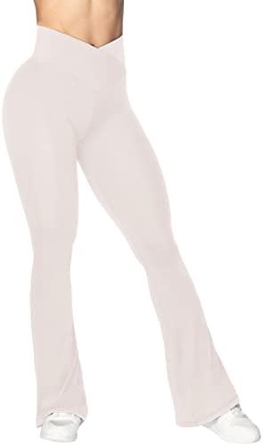 Sunzel Flare Leggings, Crossover Yogahose mit Bauchkontrolle, hohe Taille und weites Bein, beige, S von Sunzel