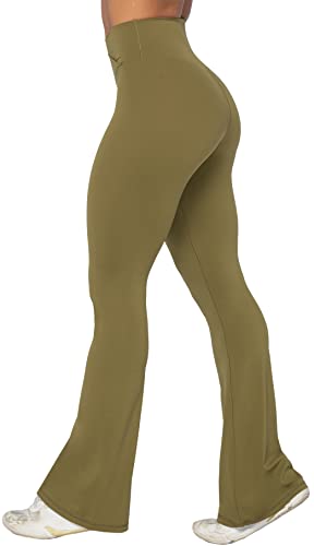 Sunzel Flare Leggings, Crossover Yogahose mit Bauchkontrolle, hohe Taille und weites Bein, Martini Olive, S von Sunzel