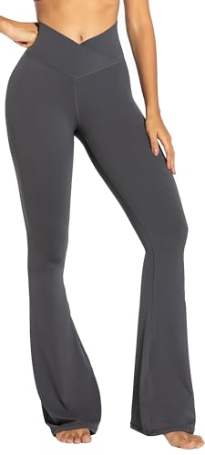 Sunzel Ausgestellte Leggings, überkreuzte Yogahose mit Bauchkontrolle, hoher Bund und weites Bein, grau dunkel, M von Sunzel