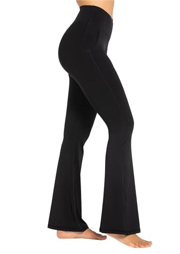 Sunzel Flare Leggings für Damen mit Taschen, Crossover Yogahose mit Bauchkontrolle, hohe Taille und weites Bein, Schwarz, Groß von Sunzel