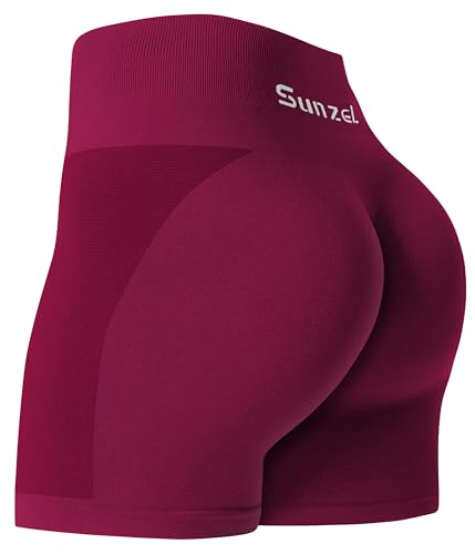 Sunzel Butt Scrunch Nahtlose Damen-Shorts, 12,7 cm, Workout-Shorts, hohe Taille, Stretch, Booty-Shorts für Fitnessstudio/Yoga/Laufen/Radfahren, Kirschrot, Klein von Sunzel