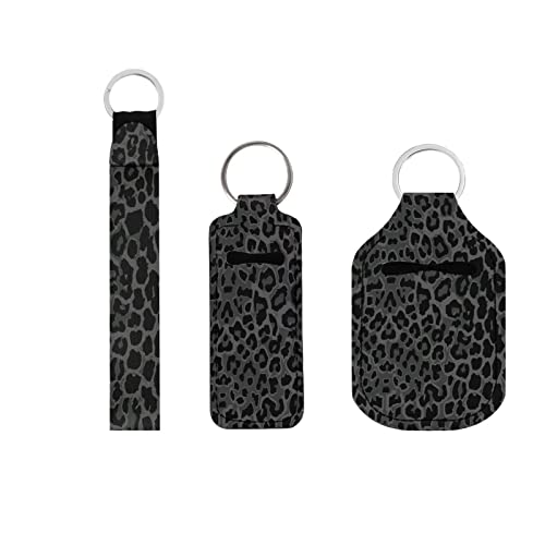 Suobstales 3Pcs Reise Flaschen Schlüsselanhänger Halter Set, Reise Flasche Hülsen+Neopren Chapstick Halter+Lanyard Keychain, Schwarz Leopard, Einheitsgröße von Suobstales