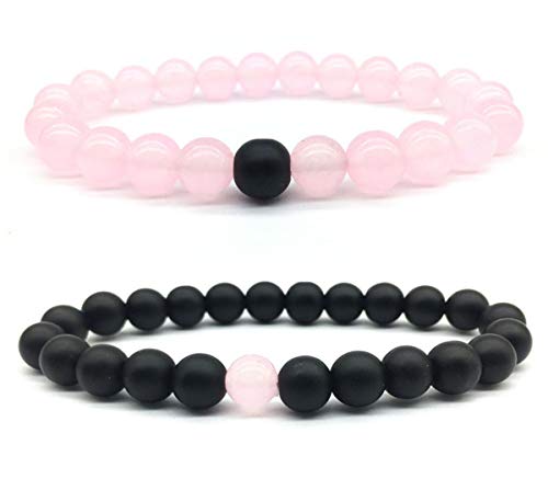 2 Stück Damen Herren 8 mm natürliche Perlen Paar Armband Heilung Paare Langstreckenarmband Runde Energiestein Perlen Edelstein Perlen Armband, No Size, Perlen von Suoirblss