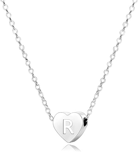 S925 Silber A-Z Capital Initial Herz Anhänger Halsketten für Frauen Mädchen Dame Mutter Schwester Freunde Weihnachten Geburtstag Choker Halskette Mode Schmuck (R) von Suonie