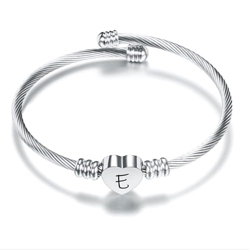 Silber Herz der Liebe 26 Initial A-Z Armband Schmuck Einstellbare Geschenk Tochter Sohn Schwestern Freund Mutter Kollege Valentinstag Geburtstag Weihnachten (E) von Suonie