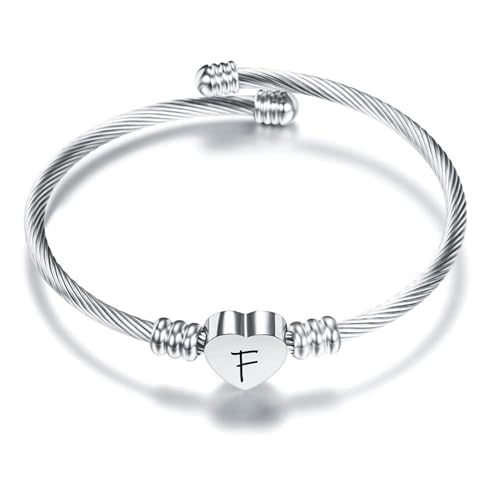 Silber Herz der Liebe 26 Initial A-Z Armband Schmuck Einstellbare Geschenk Tochter Sohn Schwestern Freund Mutter Kollege Valentinstag Geburtstag Weihnachten (F) von Suonie