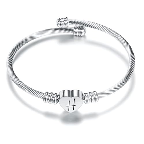 Silber Herz der Liebe 26 Initial A-Z Armband Schmuck Einstellbare Geschenk Tochter Sohn Schwestern Freund Mutter Kollege Valentinstag Geburtstag Weihnachten (H) von Suonie