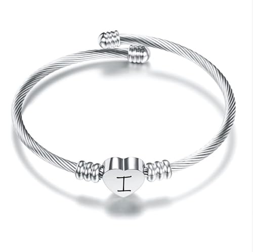 Silber Herz der Liebe 26 Initial A-Z Armband Schmuck Einstellbare Geschenk Tochter Sohn Schwestern Freund Mutter Kollege Valentinstag Geburtstag Weihnachten (I) von Suonie