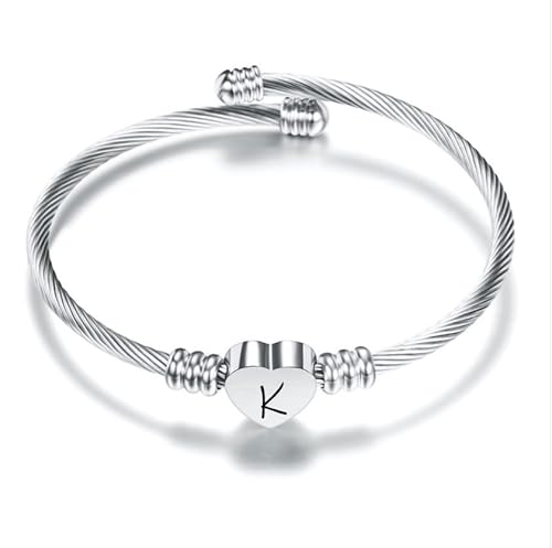 Silber Herz der Liebe 26 Initial A-Z Armband Schmuck Einstellbare Geschenk Tochter Sohn Schwestern Freund Mutter Kollege Valentinstag Geburtstag Weihnachten (K) von Suonie