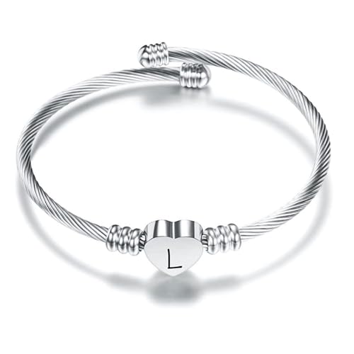 Silber Herz der Liebe 26 Initial A-Z Armband Schmuck Einstellbare Geschenk Tochter Sohn Schwestern Freund Mutter Kollege Valentinstag Geburtstag Weihnachten (L) von Suonie