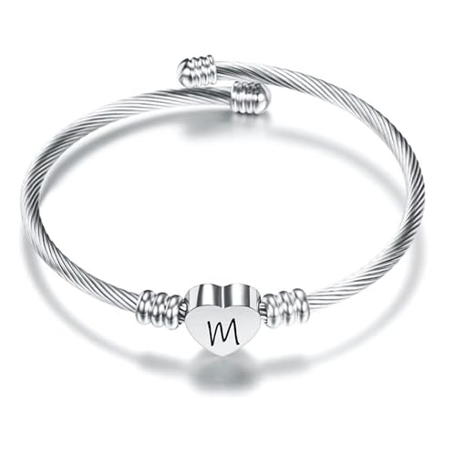 Silber Herz der Liebe 26 Initial A-Z Armband Schmuck Einstellbare Geschenk Tochter Sohn Schwestern Freund Mutter Kollege Valentinstag Geburtstag Weihnachten (M) von Suonie