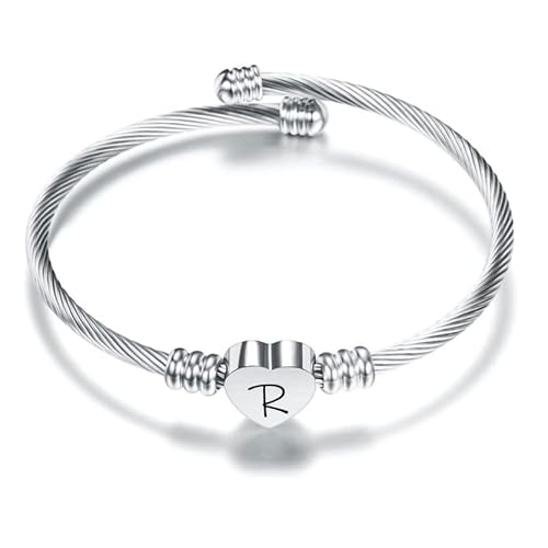 Silber Herz der Liebe 26 Initial A-Z Armband Schmuck Einstellbare Geschenk Tochter Sohn Schwestern Freund Mutter Kollege Valentinstag Geburtstag Weihnachten (R) von Suonie