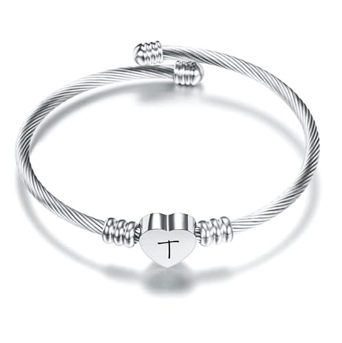 Silber Herz der Liebe 26 Initial A-Z Armband Schmuck Einstellbare Geschenk Tochter Sohn Schwestern Freund Mutter Kollege Valentinstag Geburtstag Weihnachten (T) von Suonie