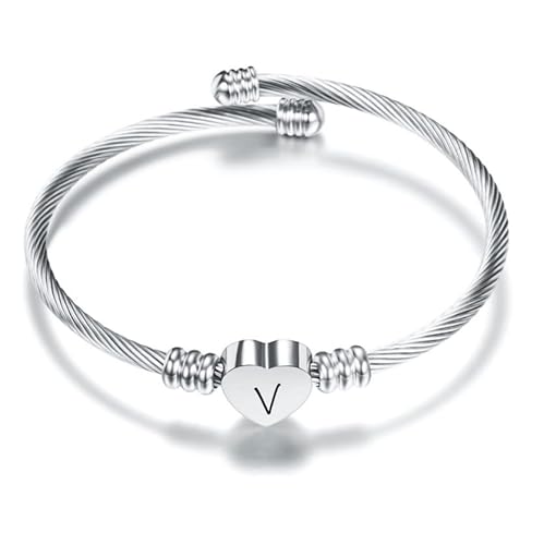 Silber Herz der Liebe 26 Initial A-Z Armband Schmuck Einstellbare Geschenk Tochter Sohn Schwestern Freund Mutter Kollege Valentinstag Geburtstag Weihnachten (V) von Suonie