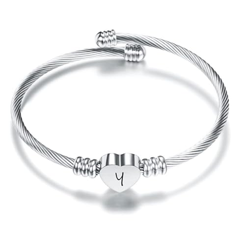 Silber Herz der Liebe 26 Initial A-Z Armband Schmuck Einstellbare Geschenk Tochter Sohn Schwestern Freund Mutter Kollege Valentinstag Geburtstag Weihnachten (Y) von Suonie
