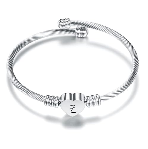 Silber Herz der Liebe 26 Initial A-Z Armband Schmuck Einstellbare Geschenk Tochter Sohn Schwestern Freund Mutter Kollege Valentinstag Geburtstag Weihnachten (Z) von Suonie