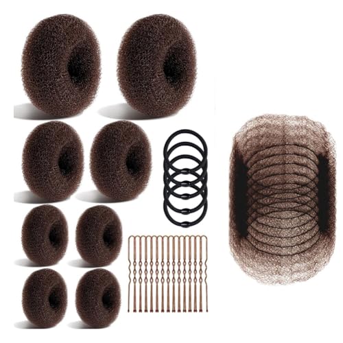 Suoumwa Bun Maker -Set mit 8 Teilen, 10 Braune Unsichtbare Haarnetze, 5 Gummibänder & 40 U -Stifte für Frauen von Suoumwa