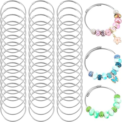 Suoumwa Einstellbare Silberschlangenarmbandkette 45pcs Schlangencharme Armband Set Erweiterbares Armreif Armbänder für Frauen DIY Juwely von Suoumwa