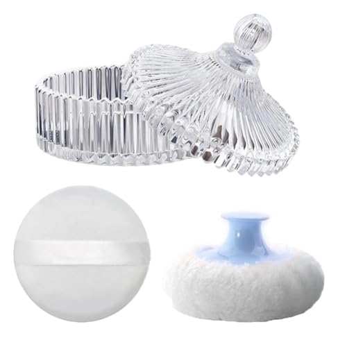 Suoumwa Körperpuderquaste und Behälter-Set, Puderquaste zum Aufstäuben für Frauen, Babys und Behälter für Losen Puder für Nass-Trocken-Make-Up A von Suoumwa