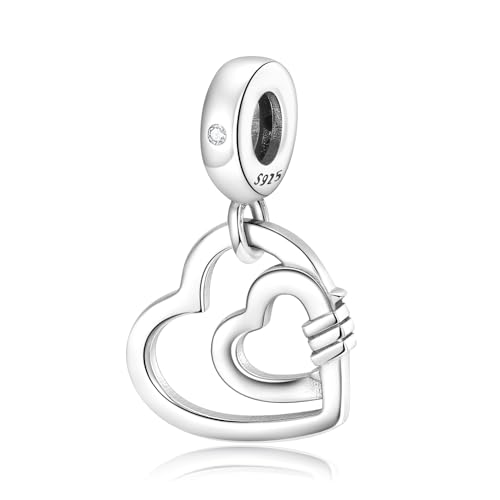 Suoye 925 Sterling Silber Herz Charms Anhänger für Europäische Armbänder Halskette - Silber Charm Anhänger mit Herzform Liebes Anhänger von Suoye