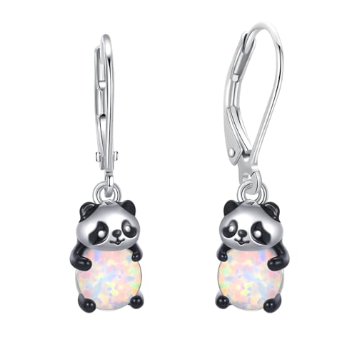 Suoye Damen Panda Hängende Ohrringe Silber 925 Niedliche Tier Hängeohrringe mit Opal Mädchen Kinder Ohrringe Schmuck von Suoye
