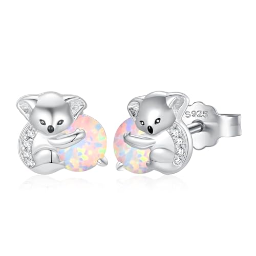 Suoye Koala Ohrstecker 925 Sterling Silber Niedliche Tier Ohrstecker Mädchen Kinder Känguru Ohrringe mit Opal von Suoye