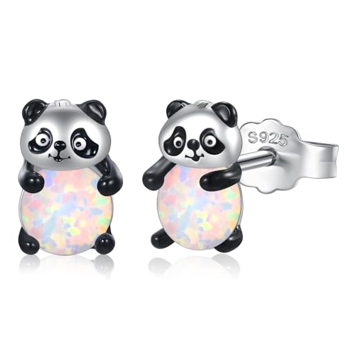 Suoye Panda Ohrstecker 925 Sterling Silber Niedliche Tier Ohrstecker Mädchen Kinder Panda Ohrringe mit Opal von Suoye