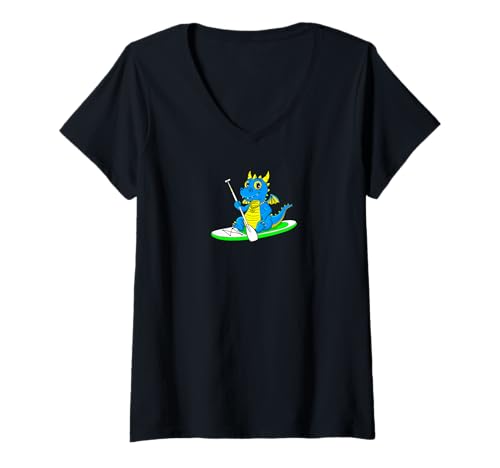 Damen Humorvolles SUP Stand Up Paddle Lustiger Drachen T-Shirt mit V-Ausschnitt Damen Humorvolles SUP Stand Up Paddle Lustiger Drachen T-Shirt mit V-Ausschnitt von Sup Stand Up Paddle Lustiger Drachen Grafik