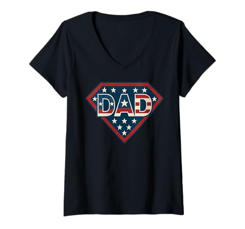Damen Strong Sup Dad Vater Geschenk Papa USA Flagge Vintage Herren Kunst T-Shirt mit V-Ausschnitt Damen Strong Sup Dad Vater Geschenk Papa USA Flagge Vintage Herren Kunst T-Shirt mit V-Ausschnitt von Sup Strong Dad Funny Apparel Vintage Fathers Merch