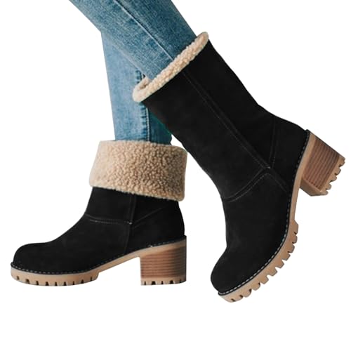 Supatmul -Stiefel, Senioren-Winterstiefel mit klobigem Absatz, Damen Schneestiefel mit runder Spitze und klobigem Absatz von Supatmul