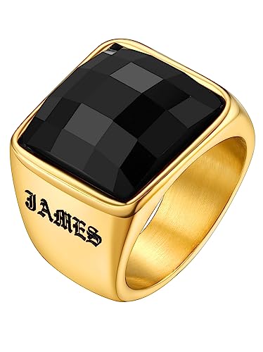 Supcare 18k Schwarz Stein-Ring personalsierter Siegelring Gold benutzerdefinierter Ring mit Text Damen Herren Souvenir Hip Hop Bandring Andenken Modeschmuck Accessoire für Men Vater von Supcare