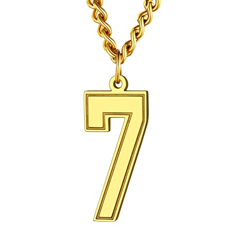 Supcare 18k vergoldet Zahl Sieben Kette Damen Nummer 7 Anhänger Edelstahl Halskette für Männer Jungen Hip Hop Rapper Charm Halskette Modeschmuck Accessoire Personalisierte Kette von Supcare