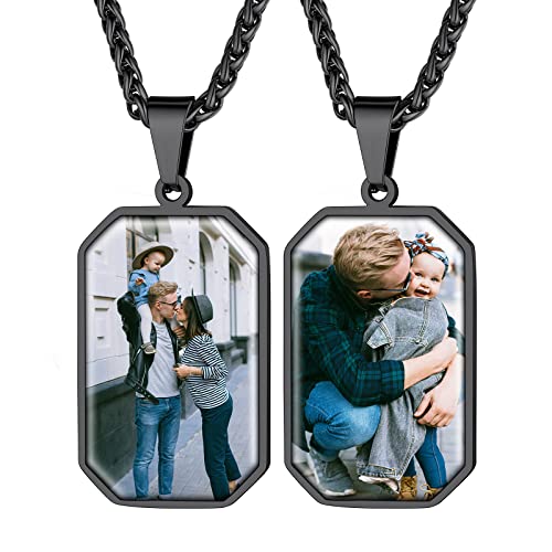 Supcare 2-Foto-Kette Damen Personalisiert Dog Tags Halskette Achteck Anhänger für Mädchen Militär Police Armee Kette Edelstahl für Frau Jungen mit Geschenkebox Achteck-Schwarz von Supcare