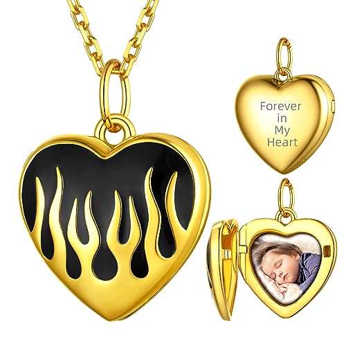 Supcare 46cm Flammen Halskette Medaillon aufklappen mit Geschenkbox Custom Öffnen Medaillon Damen Gold Locket Necklace Text Foto Kette Anhänger Kettenanhänger Personalisiert Schmuck für Mom Mutti von Supcare