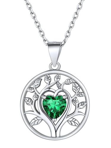 Supcare Anhänger Silber 925 Damen Baum des Lebens Kette Halskette Lebensbaum Kettenanhänger Stammbaum mit Geburtsstein Silberkette Synthetic Emerald Tree of Life Necklace Modeschmuck für Freundin von Supcare