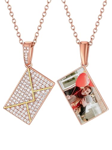 Supcare Anhänger mit Foto Kettenanhänger Frauen Rosegold Umschlag Halskette Medaillon Umschlagkette Fotokette Memorial Kette mit Bild CZ Envelope Locket Necklace Personalisiert Schmuck für Schweste von Supcare