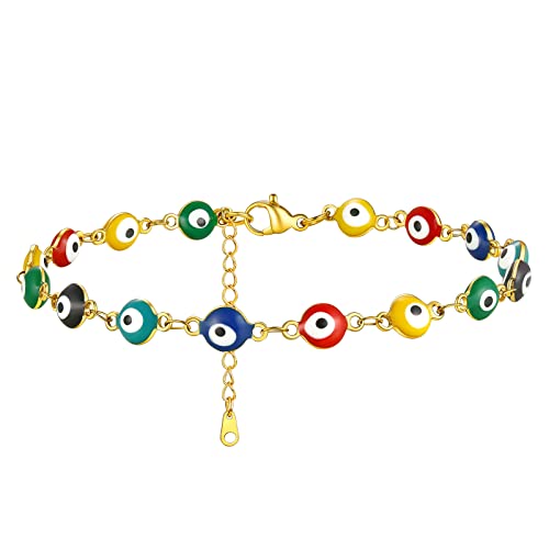 Supcare Ankle Evil Eye Fußkette Damen Mehrfarbige Eye Evil Fußkettchen Charm Bösen Blick Nazar Boncuk Fußband Goldkette Mode Lucky Amulett Schutz Sommer Strand Glücksschmuck für Mama Freundin von Supcare