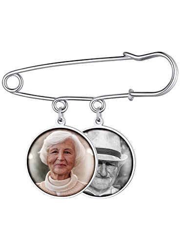 Supcare Anstecknadeln mit 2-Foto Broches Silber Damen Rund Anhänger Bilder Memorial Anstecker Charme Clips Photo DIY Broschennadeln Custom Kragen Pins Modeschmuck für Strickjacken Schal Dekoration von Supcare