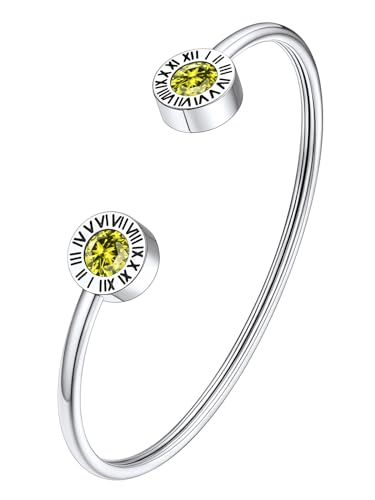 Supcare Armbänder für Damen Römisch Ziffern Offene Armbänder Silber Armreifen Geburtsstein August Peridot Armband Armkette Bracelet Armschmuck Armbändchen Verstellbar Damenarmschmuck für Freundin Supcare Armbänder für Damen Römisch Ziffern Offene Armbänder Silber Armreifen Geburtsstein August Peridot Armband Armkette Bracelet Armschmuck Armbändchen Verstellbar Damenarmschmuck für Freundin von Supcare