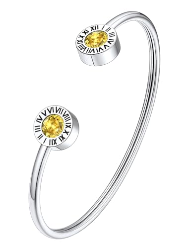 Supcare Armband Damen Silber Offene Armbänder mit Römischen Ziffern Geburtsstein Gelbtopas Armband Edelstahl Armreifen Verstellbar Armschmuck Armbändchen Minimalismus Modeschmuck für Party Supcare Armband Damen Silber Offene Armbänder mit Römischen Ziffern Geburtsstein Gelbtopas Armband Edelstahl Armreifen Verstellbar Armschmuck Armbändchen Minimalismus Modeschmuck für Party von Supcare